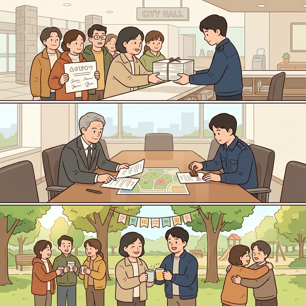 청원서는 허가를 요청했고, 시는 긍정적인 결정을 내렸다.