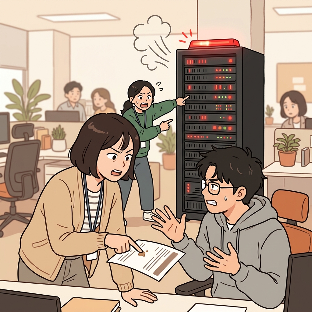 The team stopped arguing over a petty mistake and focused on solving the real emergency.