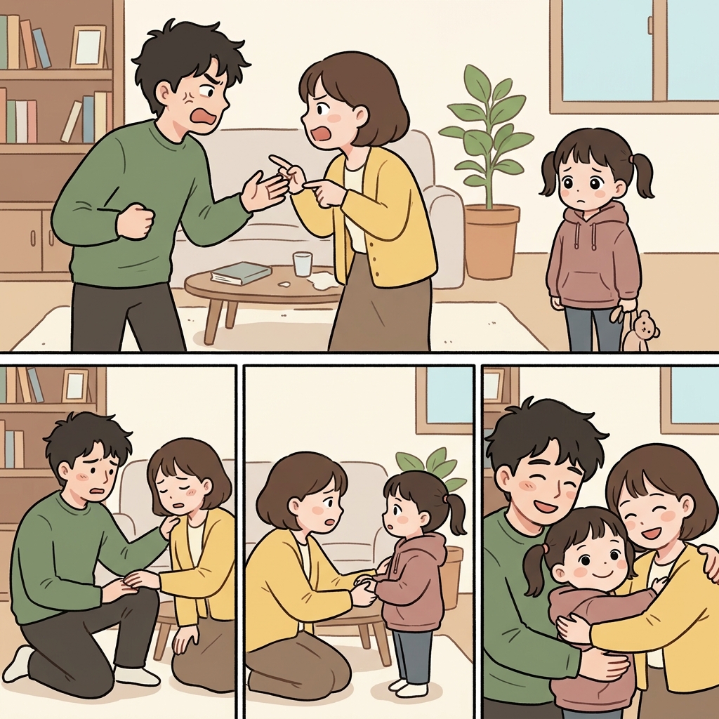 After the petty argument, everyone felt pity for the little girl and watched her pretty smile return.