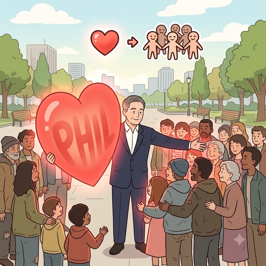 PHIL(love) + ANTHROP(human) — showing true PHIL for every ANTHROP, the billionaire started a massive philanthropic foundation.