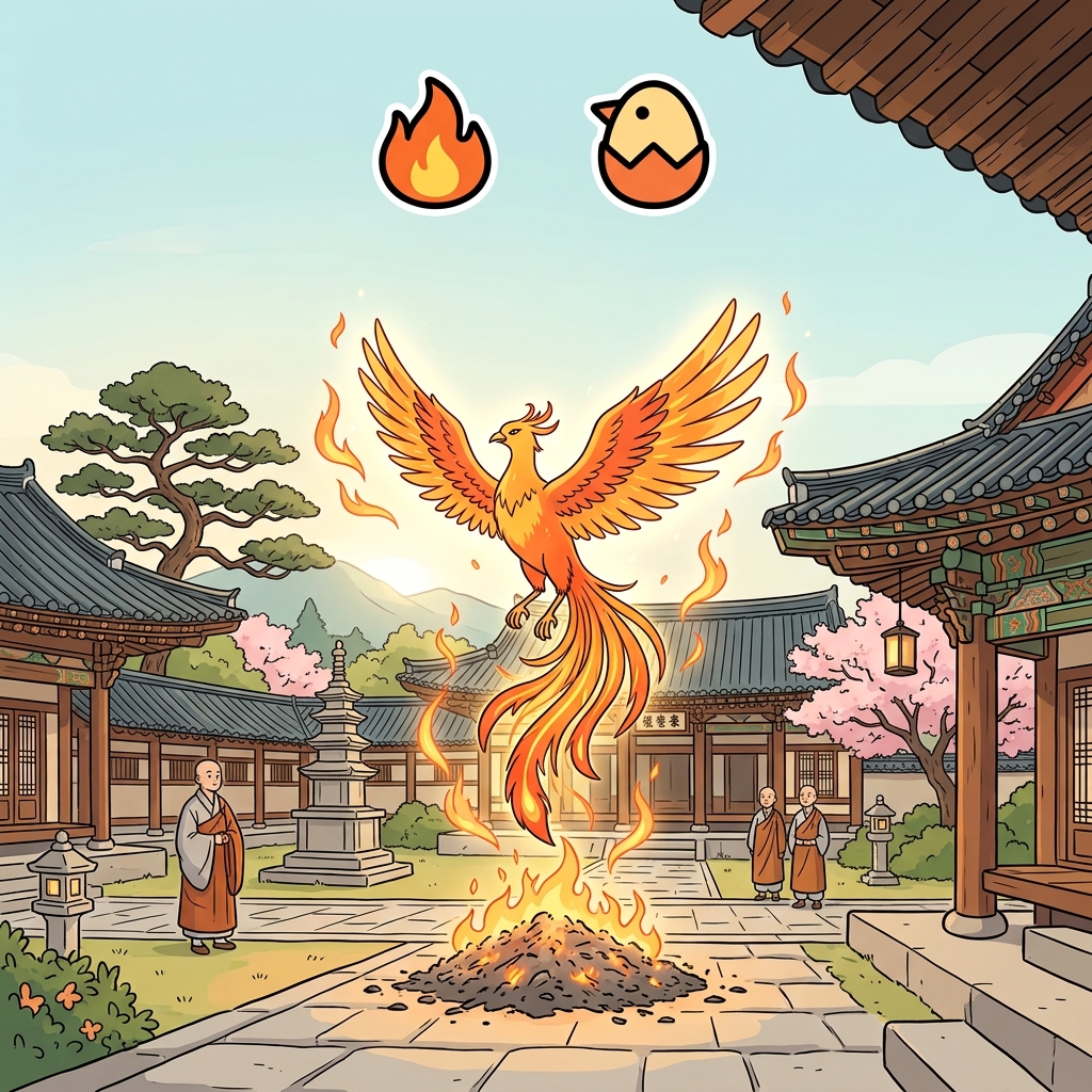 The phoenix was reborn from fire after becoming ashes. (🔥 Fire + 🐦 Rebirth → Phoenix)