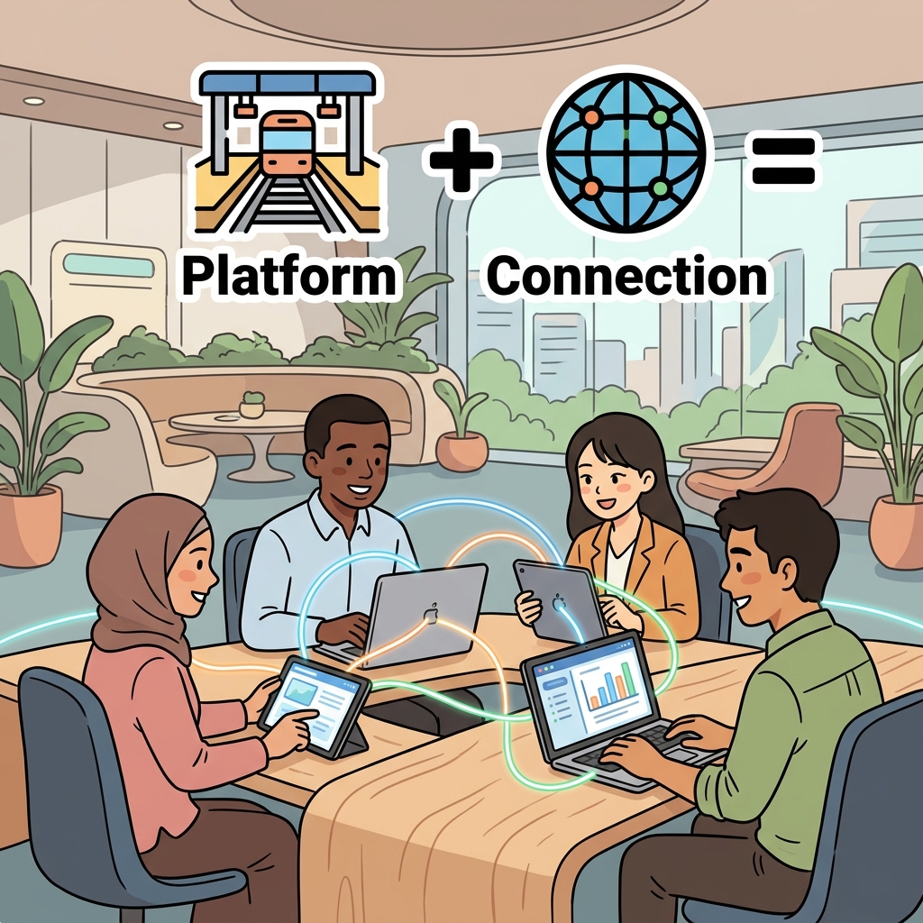 The online platform connected millions of learners around the world. (🚉 Platform + 🌐 Connection → Platform)
