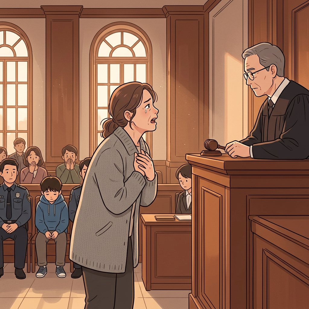 The mother made a desperate plea to the judge to spare her son.