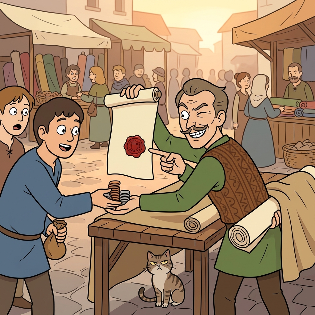 The merchant's ploy tricked shoppers into buying overpriced silk.