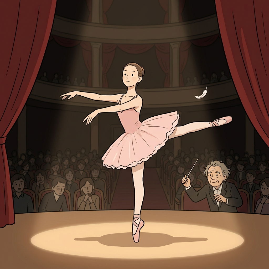 The ballerina stood poised on one toe, perfectly still before the music began.