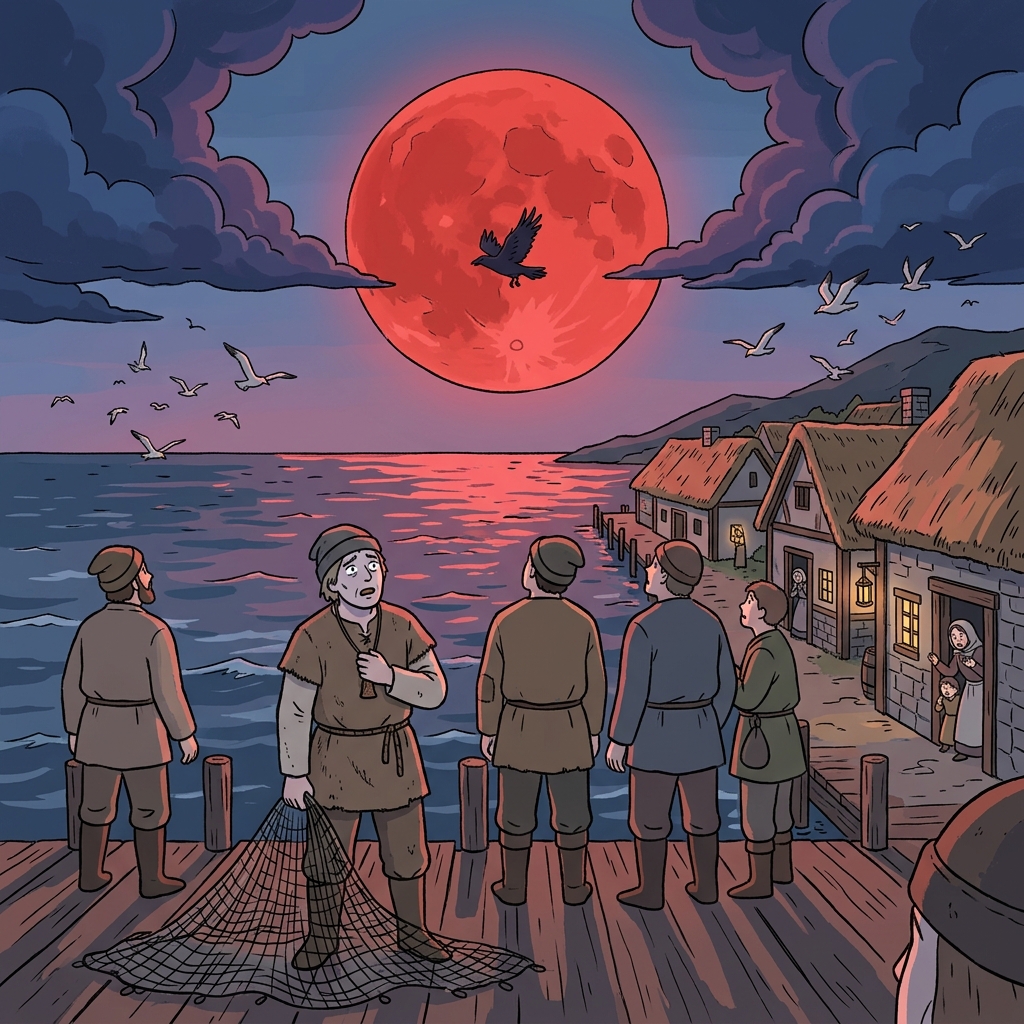 The blood-red moon was a portent of the coming storm.