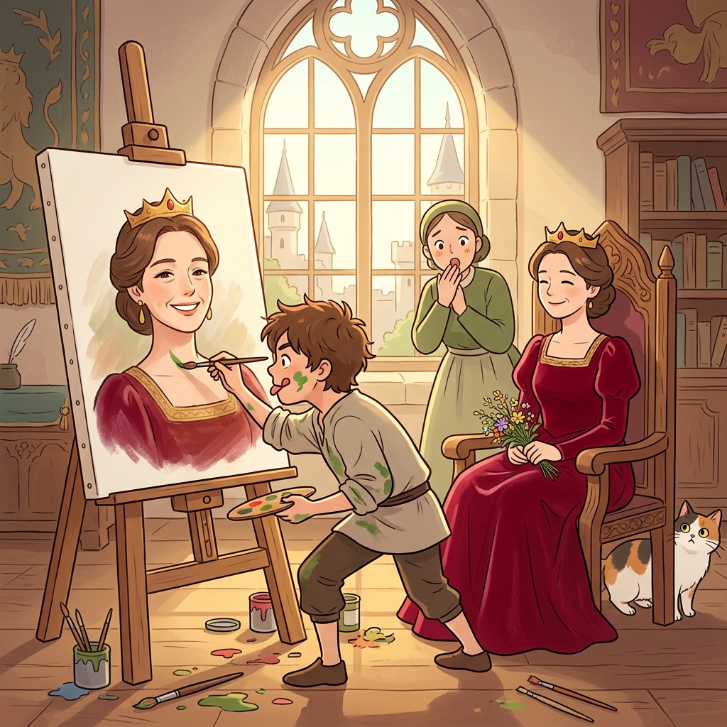 The artist tries to portray the queen's kindness in every brushstroke.