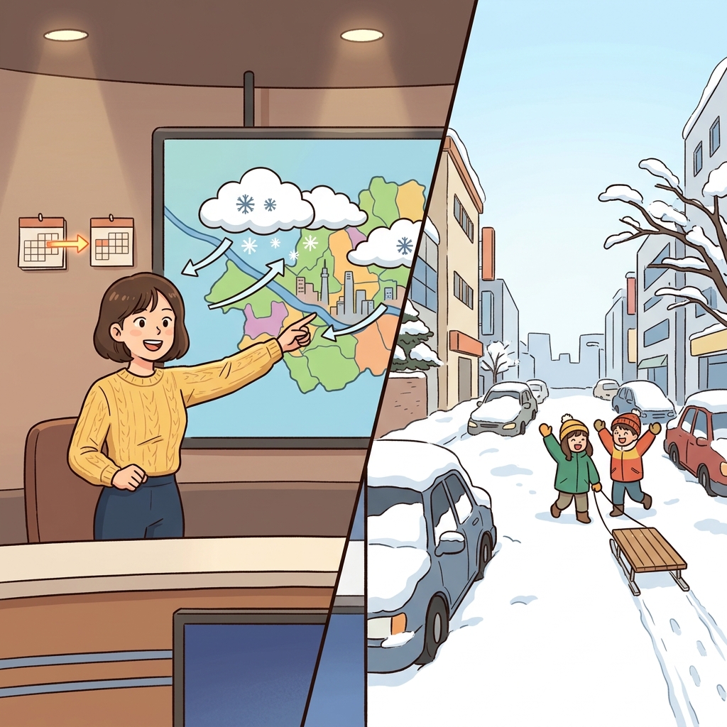 The weather forecaster's prediction of heavy snow came true by morning.