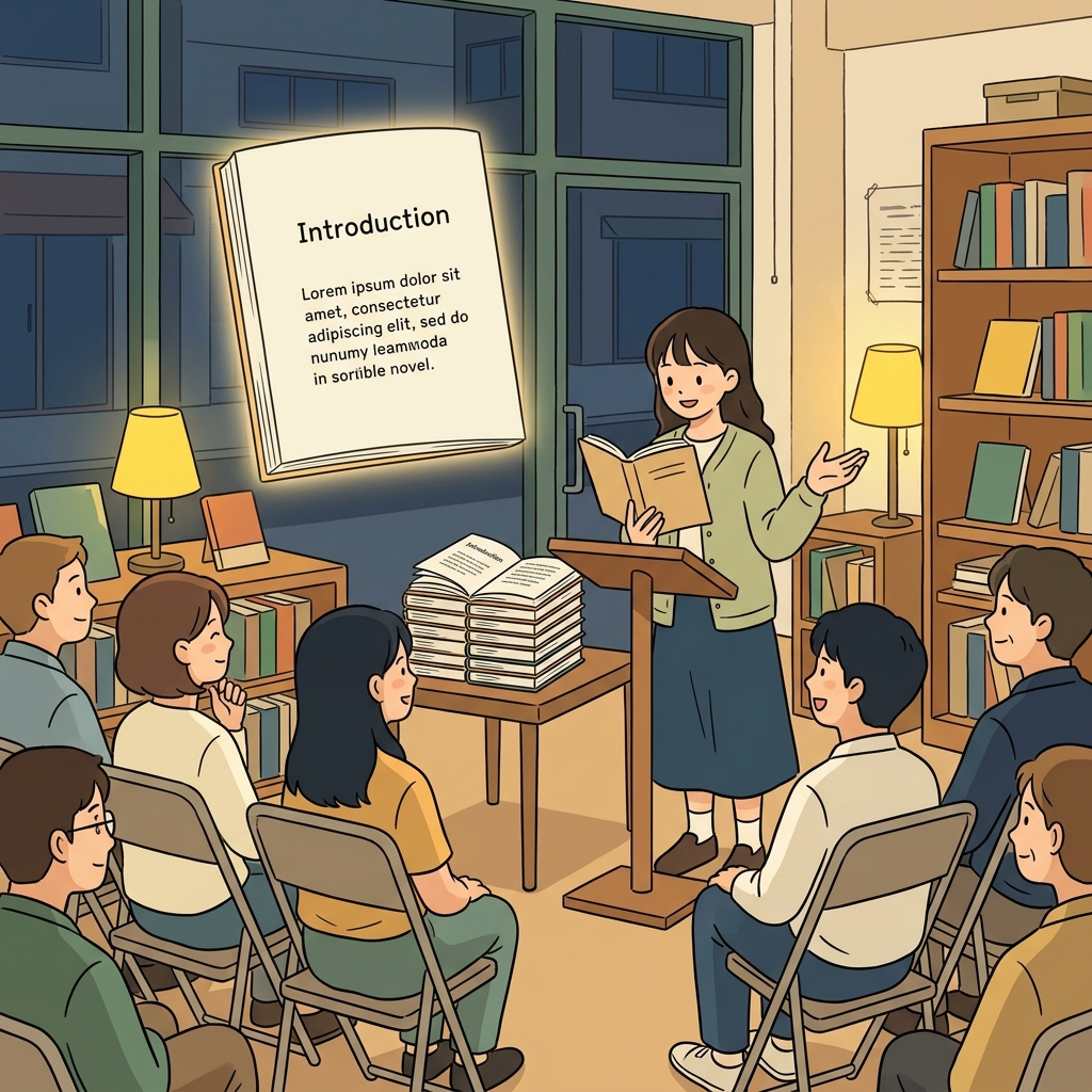The author reads the preface aloud at her book launch, setting the tone for readers.