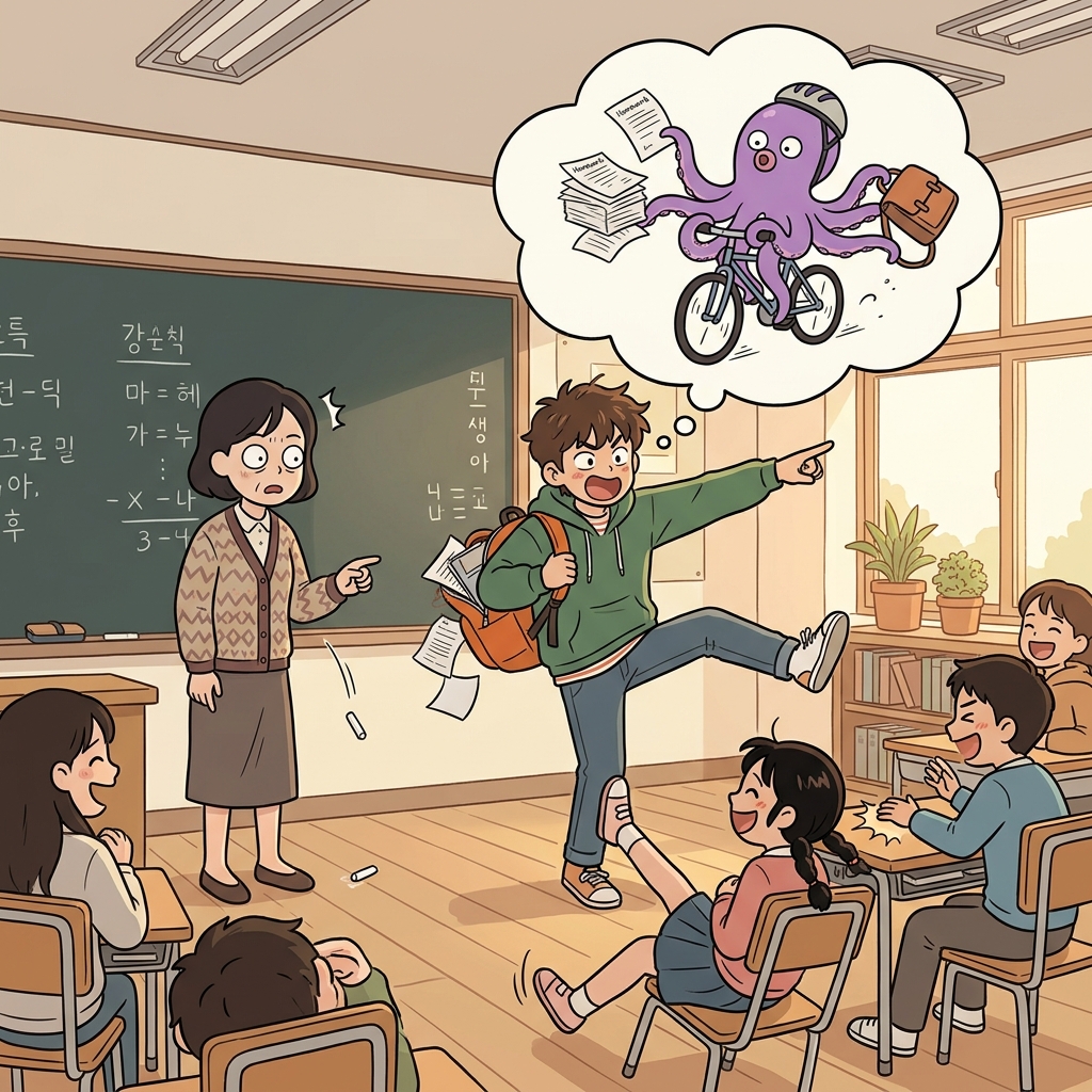 His preposterous excuse for being late made the entire classroom burst into laughter.
