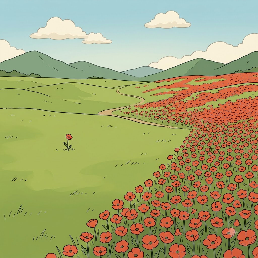Once rare, the red flowers are now completely prevalent across the entire valley.