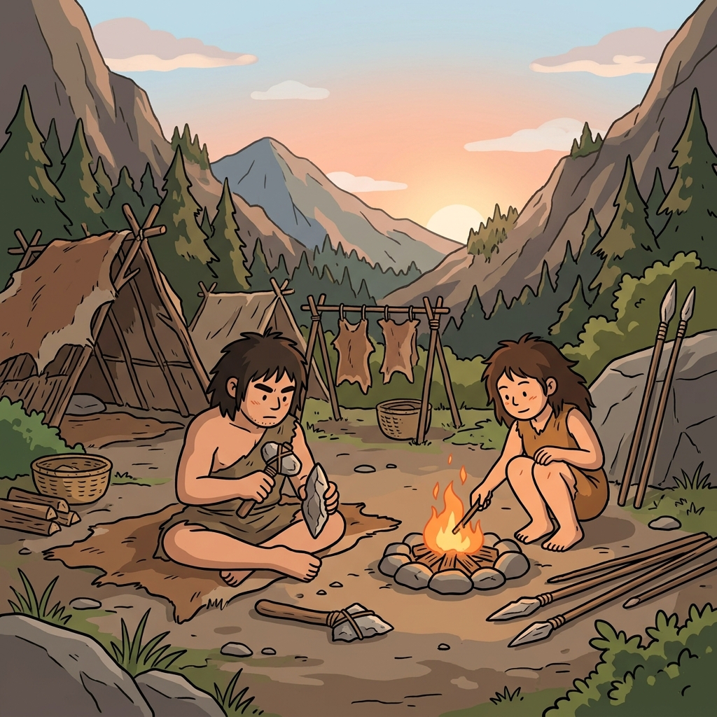 Early humans survived with primitive stone tools and fire.
