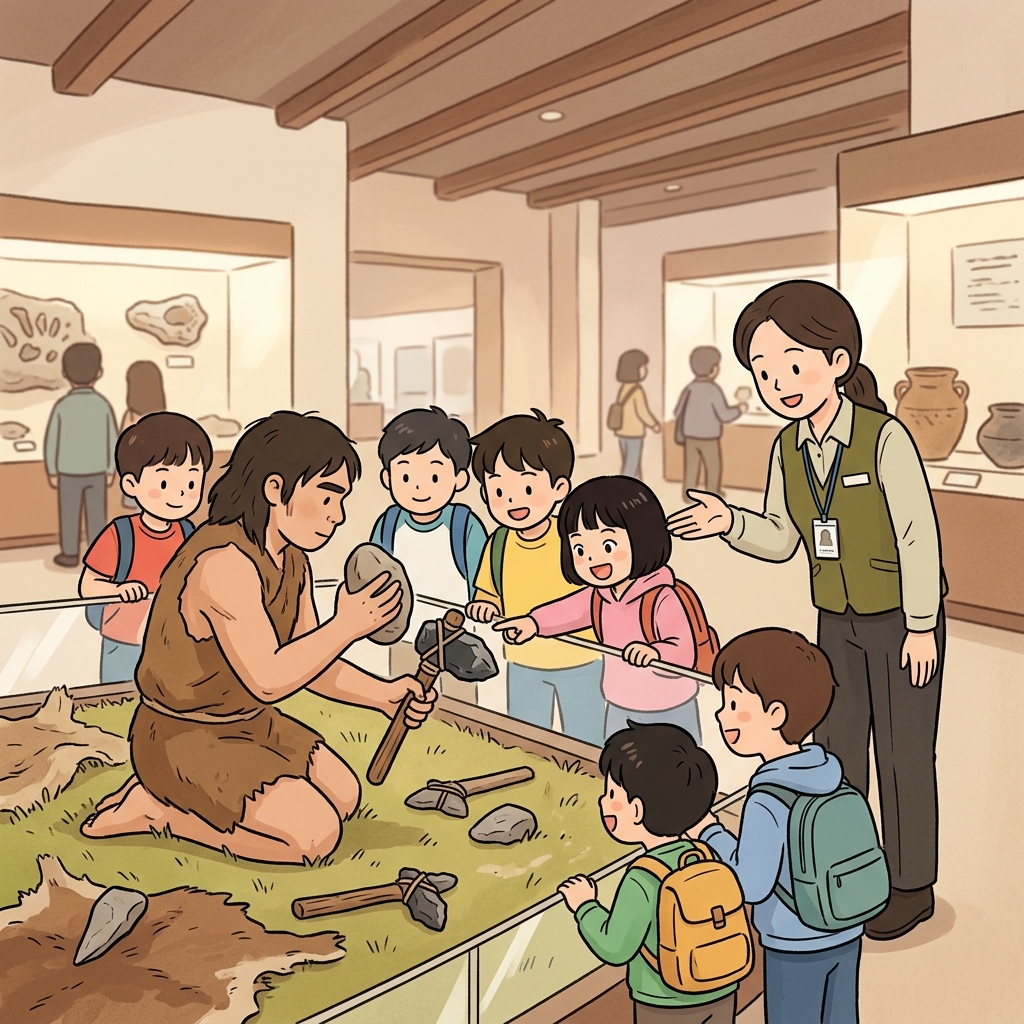 박물관에는 수천 년 전의 원시적인 도구들이 전시되어 있었다. (Prime(처음) 시대의 사람들. → 원시적인)