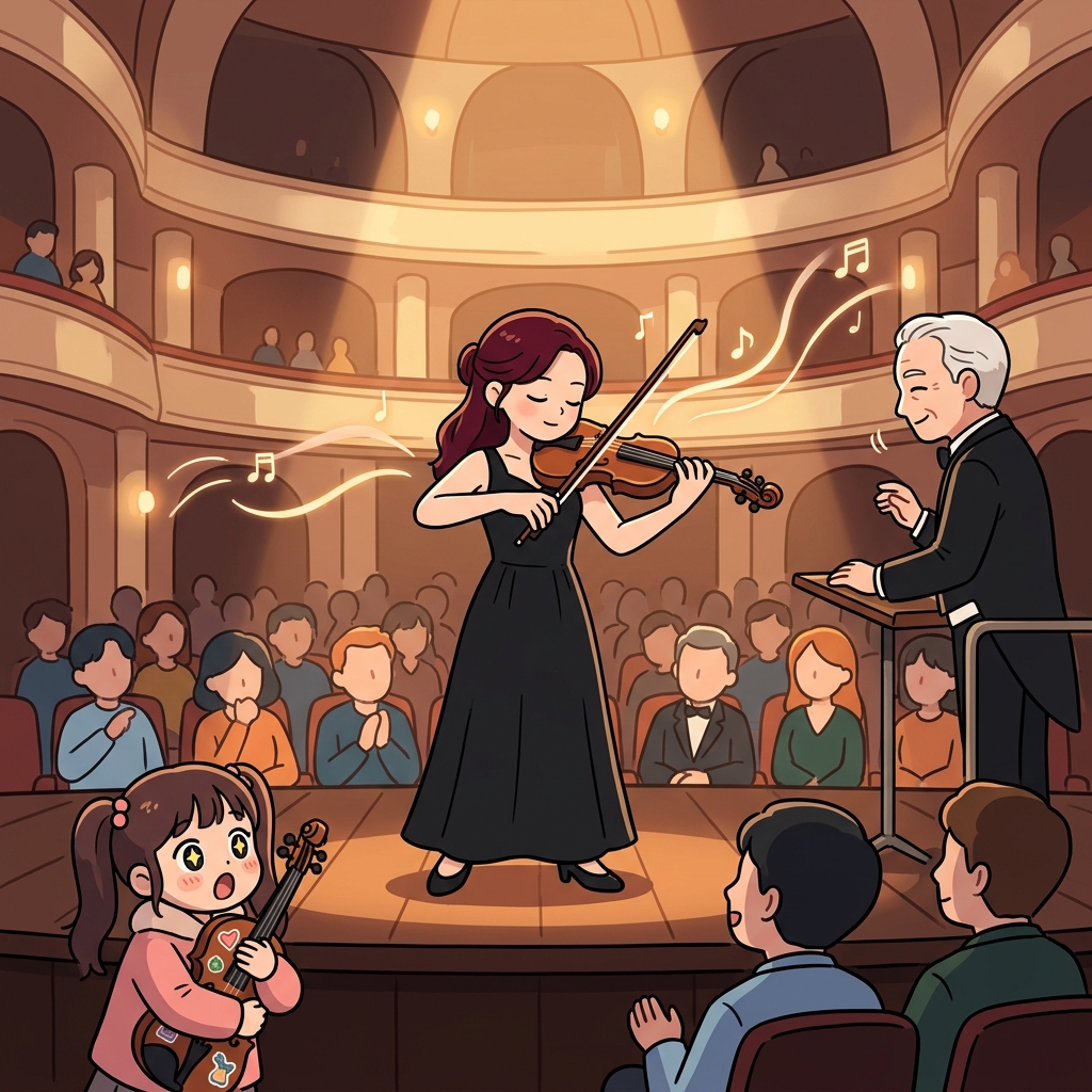 After years of practice, she is proficient at playing the violin.