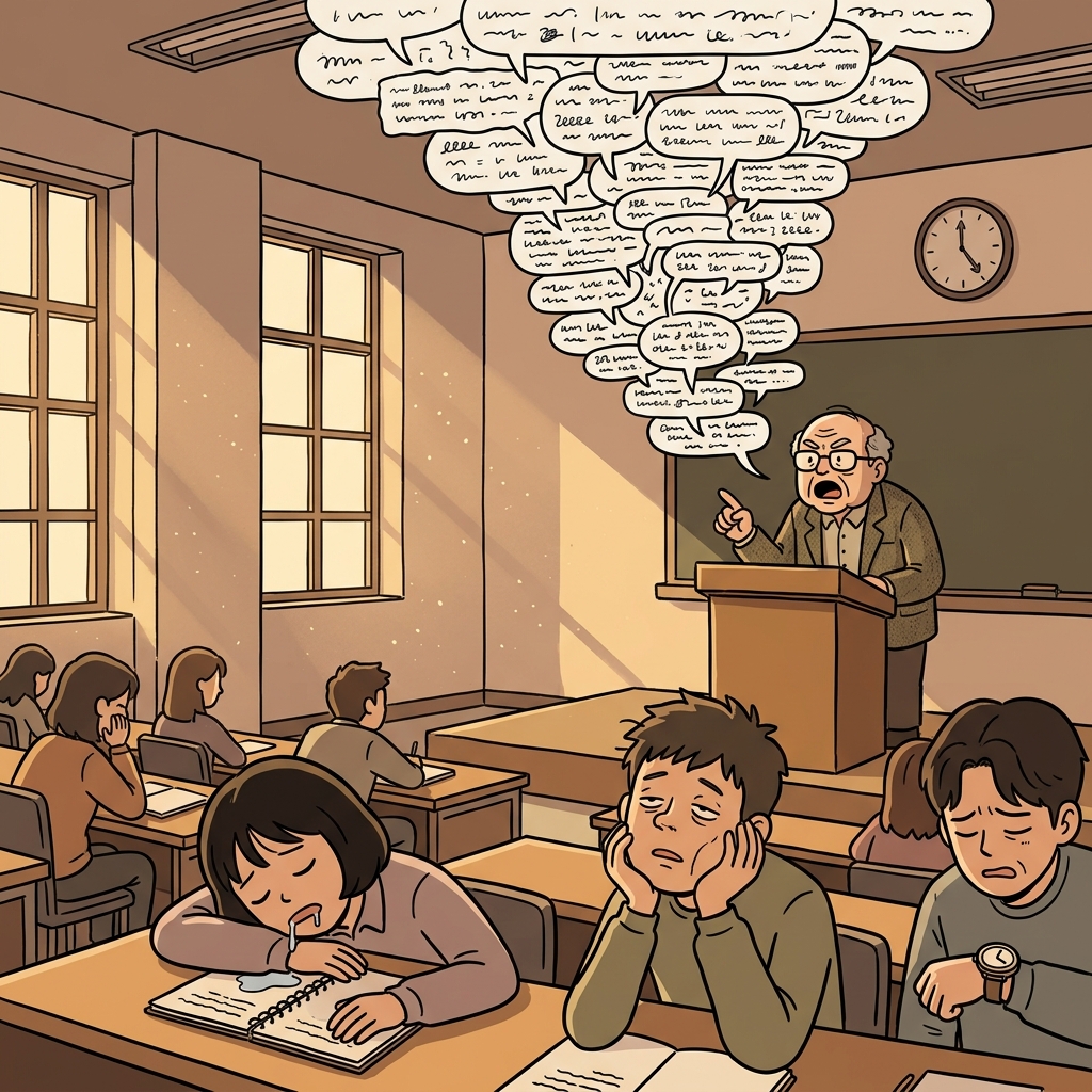 교수님 강의가 너무 장황해서 다들 졸기 시작했다.