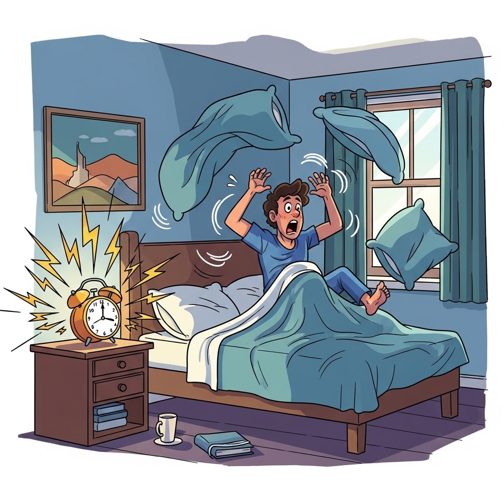 The loud alarm rang, and he woke up promptly.