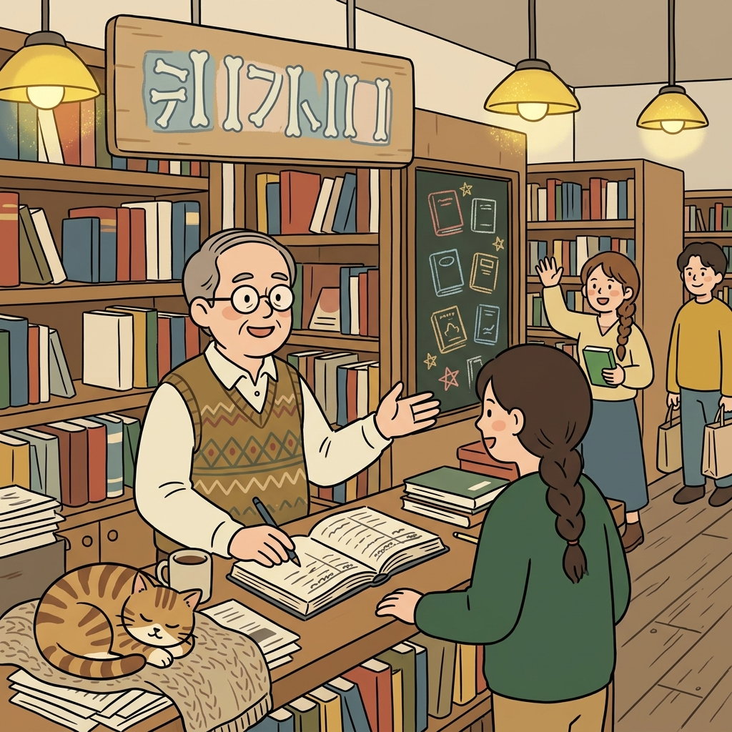 The proprietor of the little bookshop greets every customer by name.