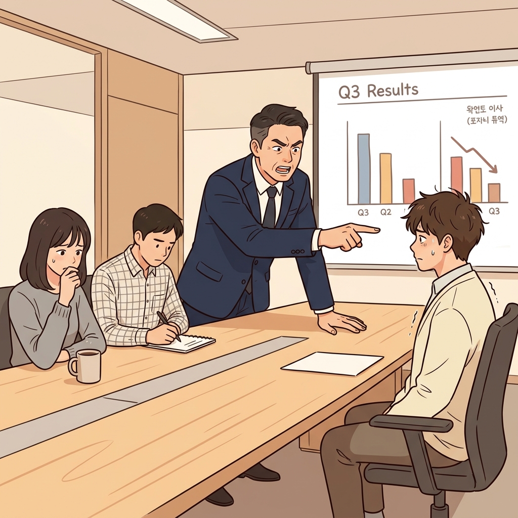 상사가 그의 보고서가 엉망이라고 돌직구를 날렸다.