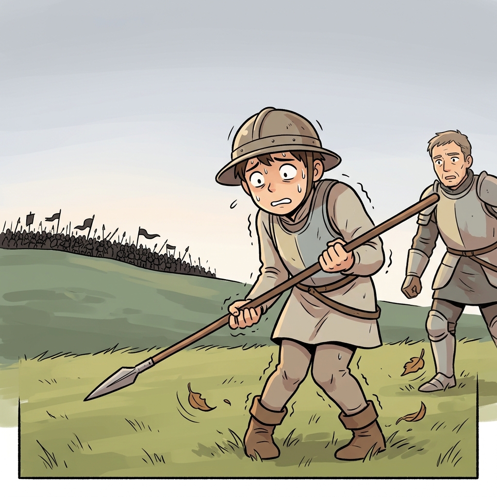 The young soldier began to quail as the enemy army appeared over the hill.