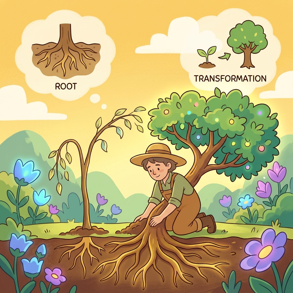 The gardener made a radical change by working on the tree's roots.