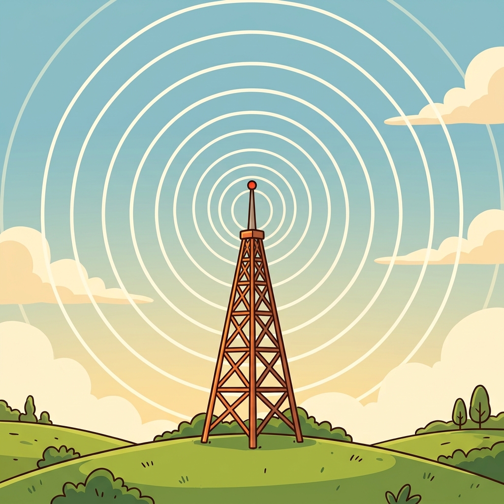 The radius reached from the center as radio waves spread in every direction. (RADIUS → RADIO → radio waves spread outward from one center like a radius)