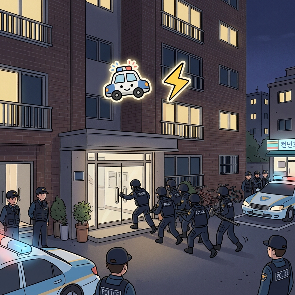 Special officers raided the building after receiving reliable information. (🚔 Police + ⚡ Surprise → Raid = a sudden surprise operation.)