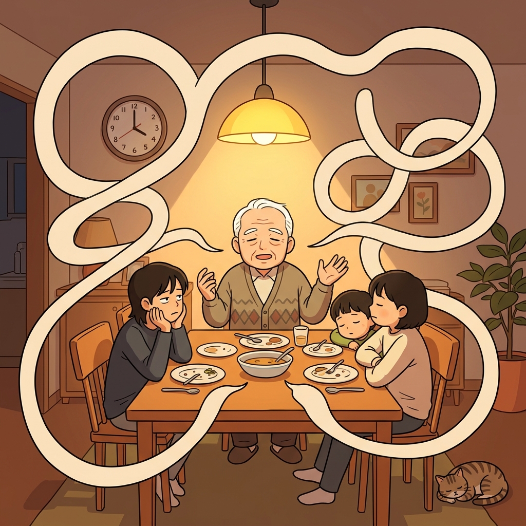 할아버지가 또 옛날 얘기 시작하셨다. 끝이 없다.