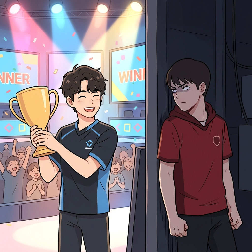만년 2등 선수는 우승자를 원한에 찬(rancorous) 눈빛으로 노려보았다.