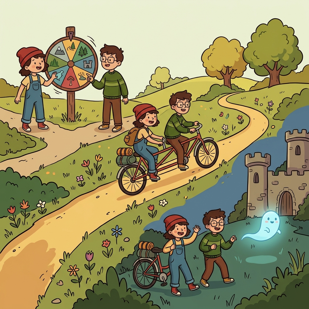 Two friends made a random choice, rode a tandem bicycle, and imagined chasing a phantom.