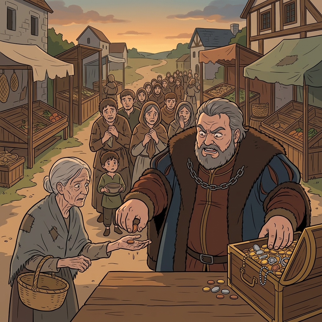 The rapacious merchant hoarded every last coin from the desperate villagers.
