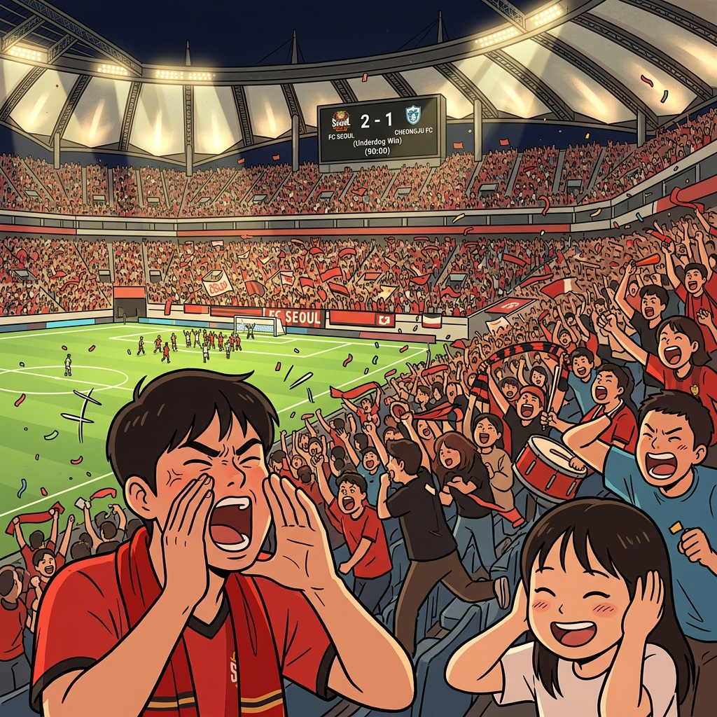 The stadium erupted in raucous cheers when the underdog scored the winning goal.