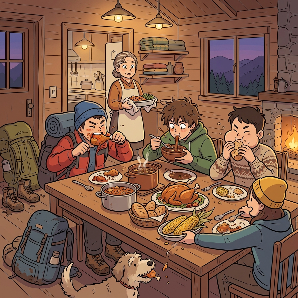 After the long hike, the campers were ravenous and devoured everything in sight.