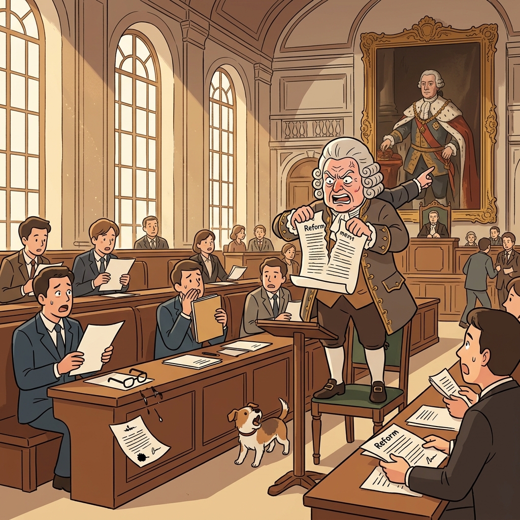 The reactionary noble demands the old monarchy be restored, rejecting every new reform.