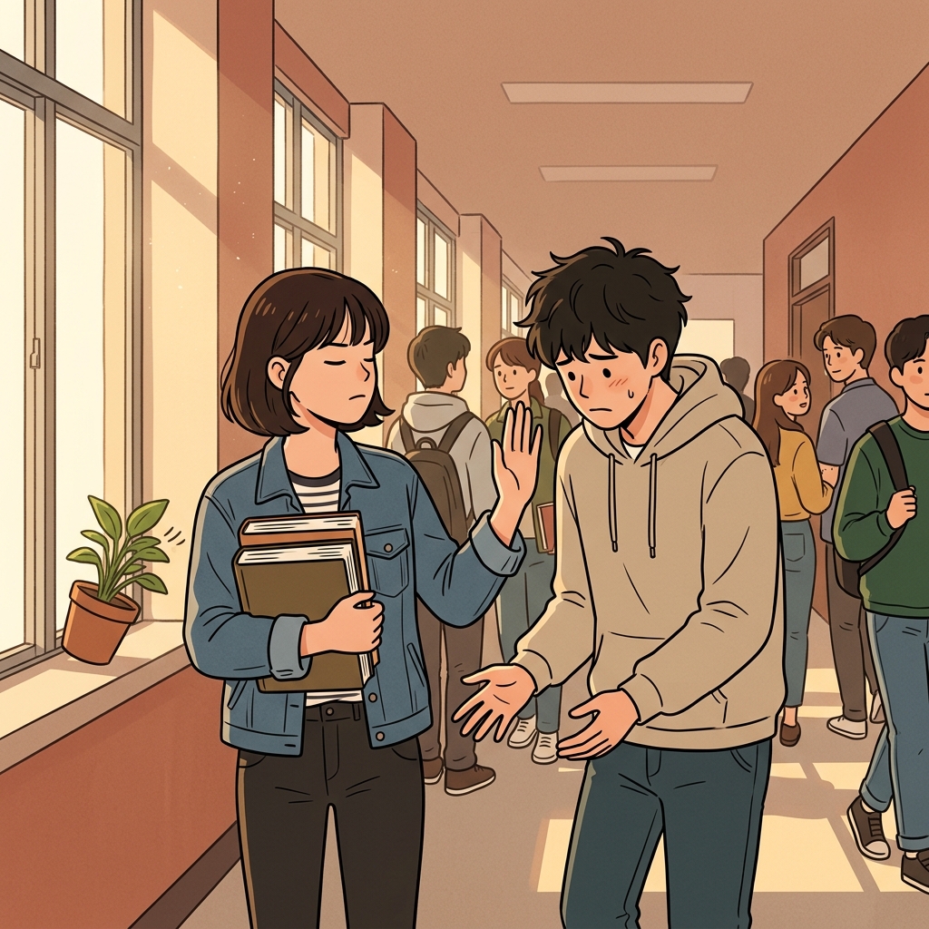 책 들어주겠다는 제안을 그녀는 단호하게 거절했다.