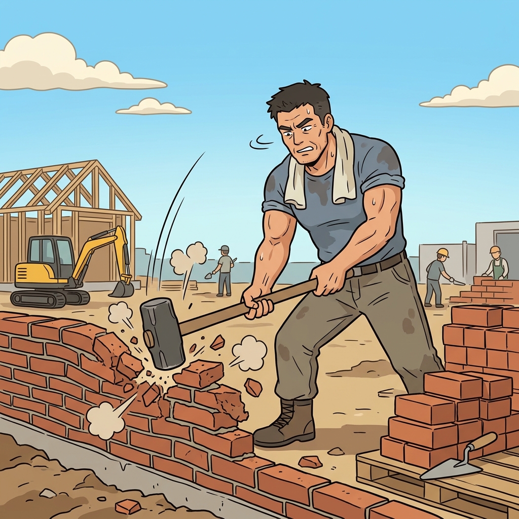 The skilled worker refused to build upon the crooked foundation, deciding instead to completely rebuild it from scratch.