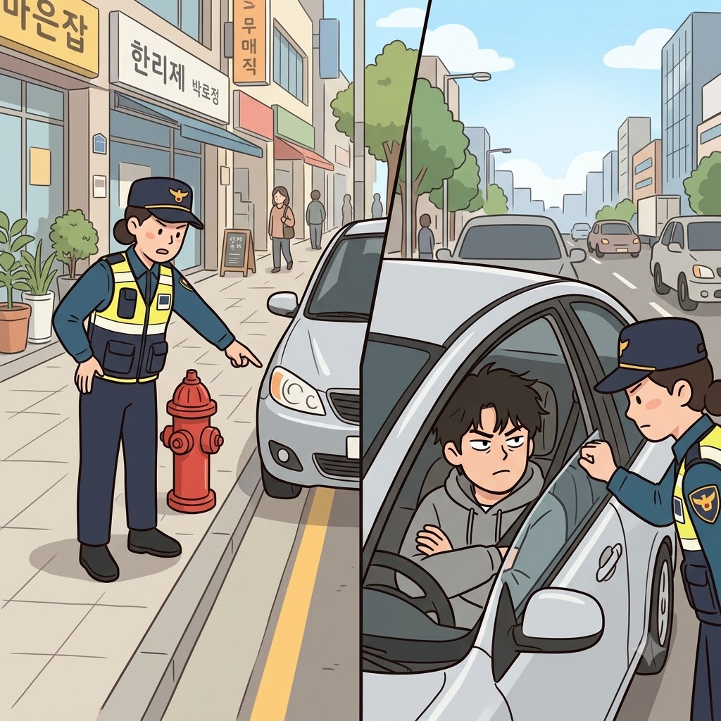 Ordered by police to move away from the fire hydrant, the illegally parked driver remained completely recalcitrant, locking his doors and refusing to move.
