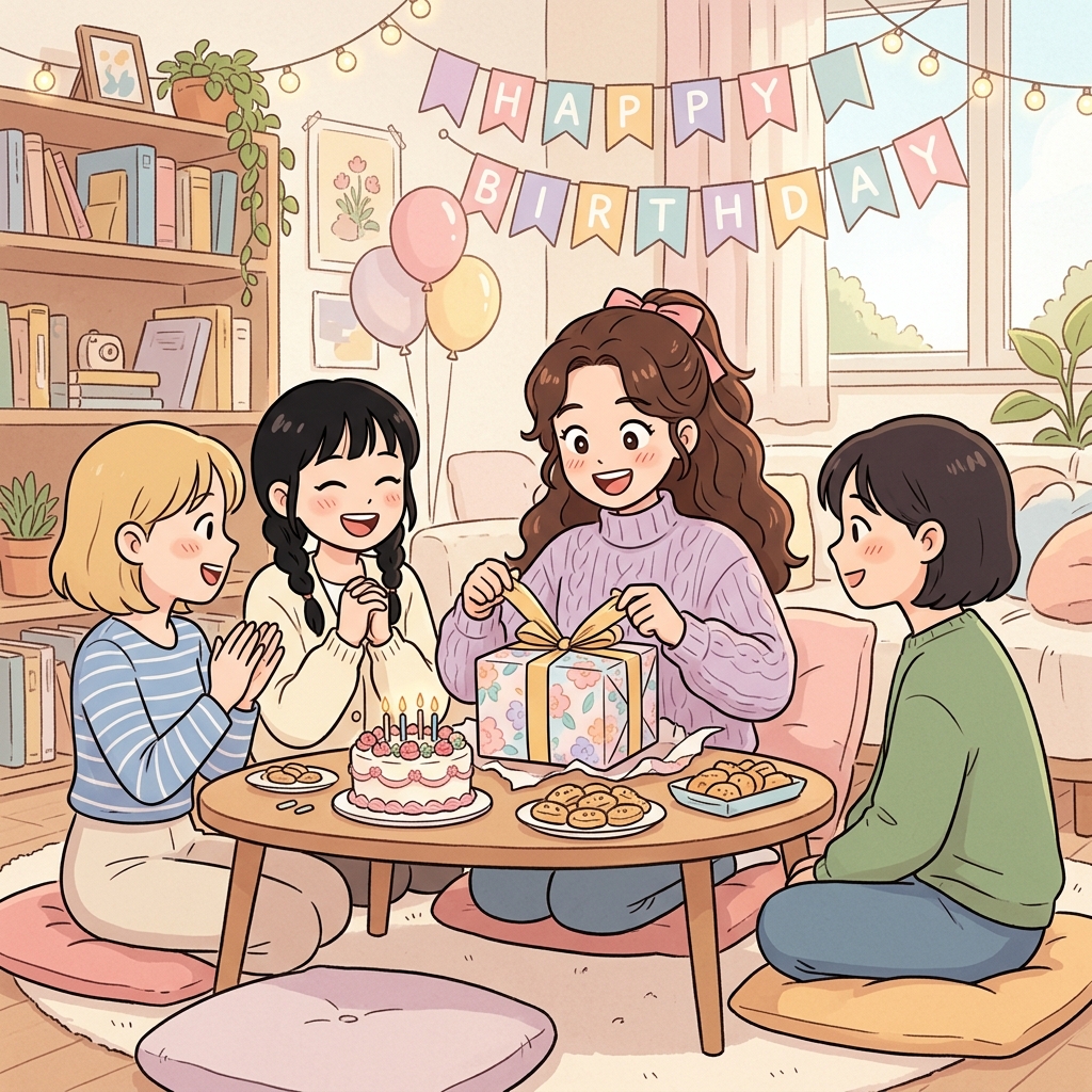 선물을 받은 사람은 깜짝 선물을 열어 보고 미소 지었다.
