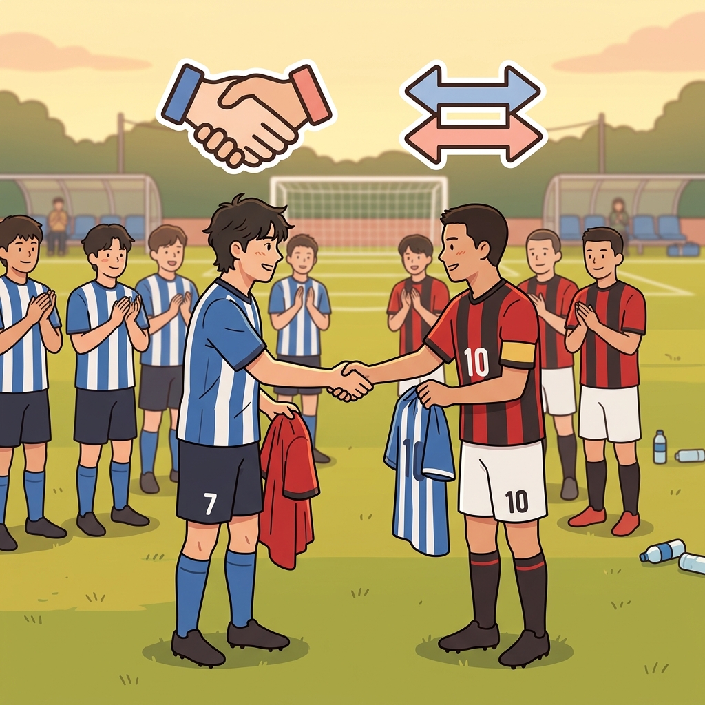 The two teammates showed reciprocal respect throughout the season. (🤝 Mutual + ↔️ Exchange → Reciprocal = shared equally by both sides.)