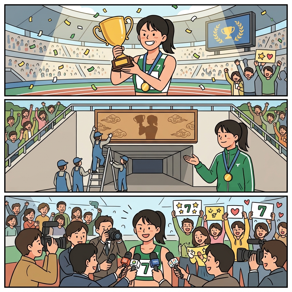 The athlete reclaimed the title, renamed the stadium section in celebration, and reclaimed fame.