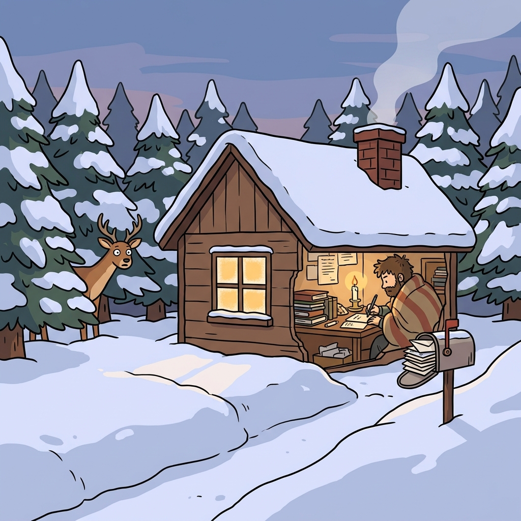 The reclusive writer hasn't left his cabin in the woods for months.