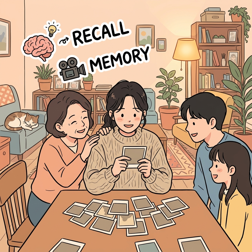 She recollected the event after looking at the old photographs.