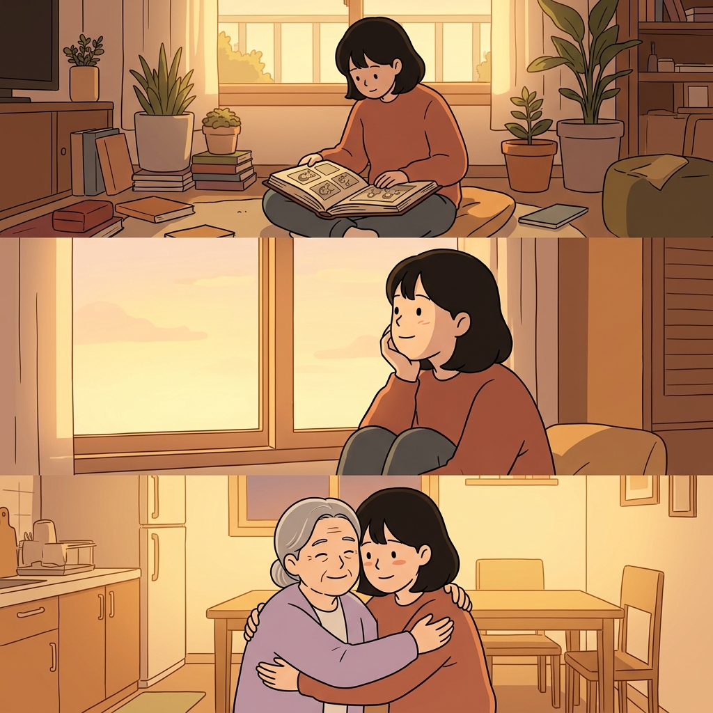 She recollected her childhood, reflected on it, and reconnected with her family.