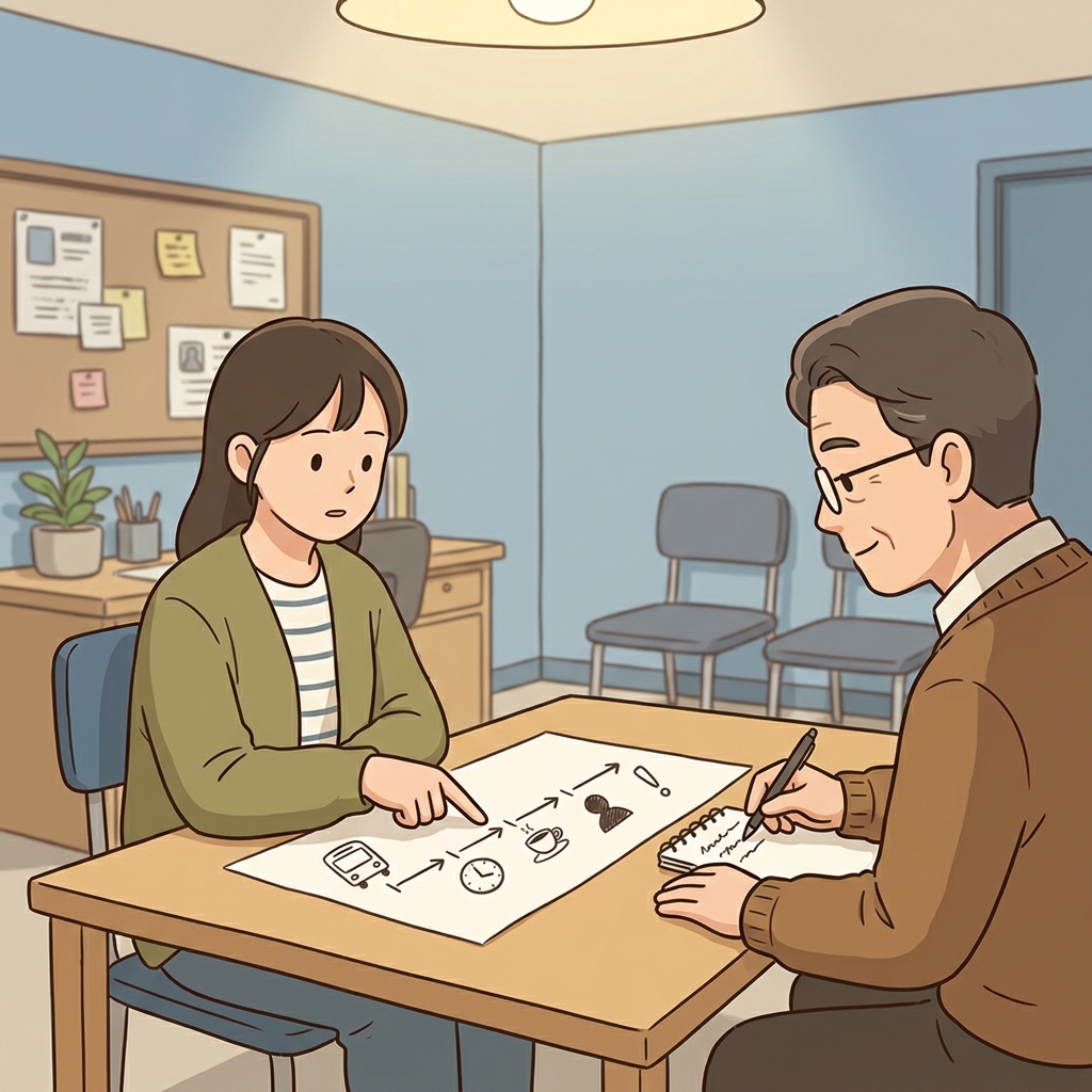 목격자는 자신이 본 일을 모두 자세히 이야기했다. ("다시(re) 카운트(count)!" → 있었던 일을 하나씩 다시 세며 말한다)