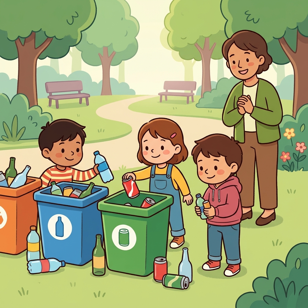 The children recycled bottles and cans instead of throwing them away.