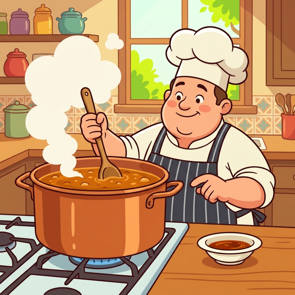 요리사는 수프를 천천히 끓여 양을 줄였다. (리듀스 → "줄여서 다시 두 스푼만 남기는 느낌")