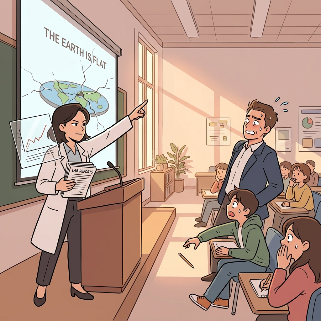 The scientist steps up to refute the false claim with hard evidence.