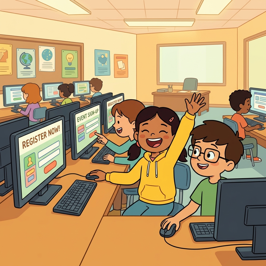 The students registered for the science camp online.