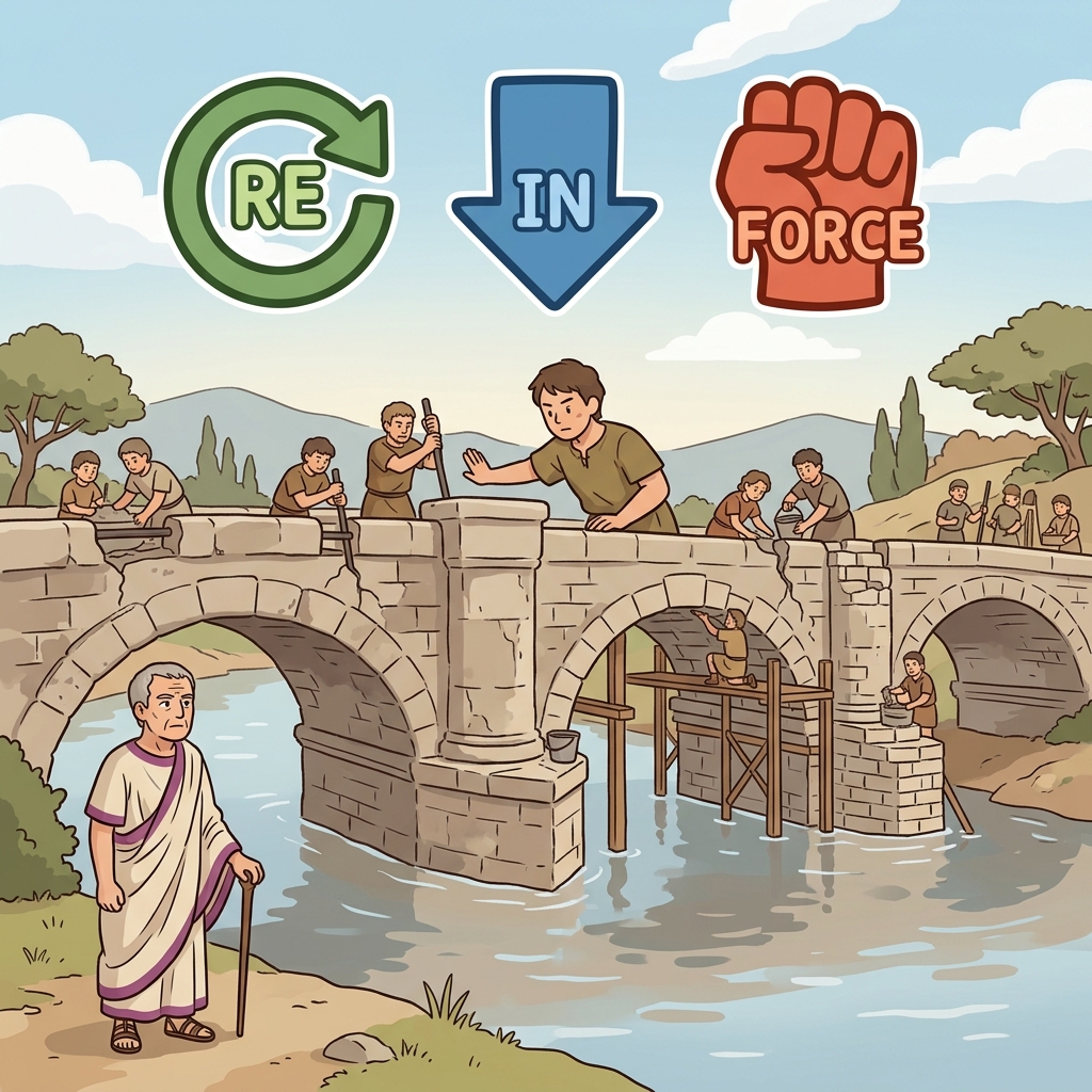RE-IN-FORCE it — put the force back in until nothing can break it.