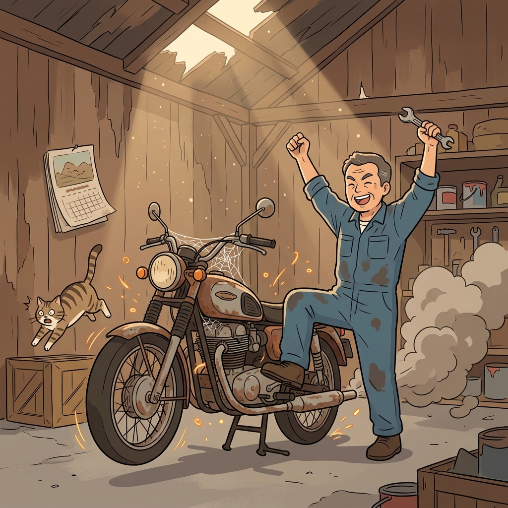 The mechanic managed to resurrect the rusted old motorcycle after years in the barn.