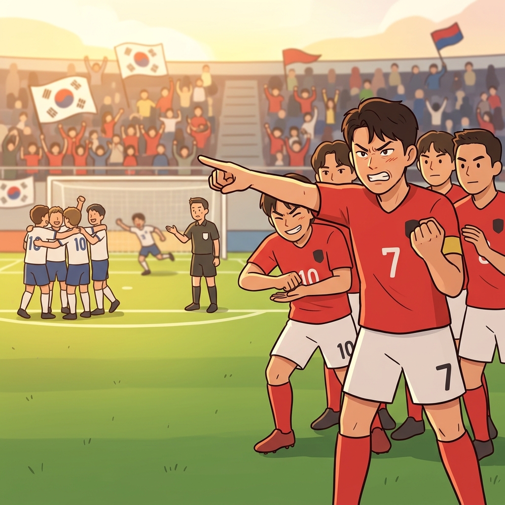 상대팀이 반칙으로 골을 넣자, 주장은 다음 경기에서 반드시 되갚아주겠다고 다짐했다.